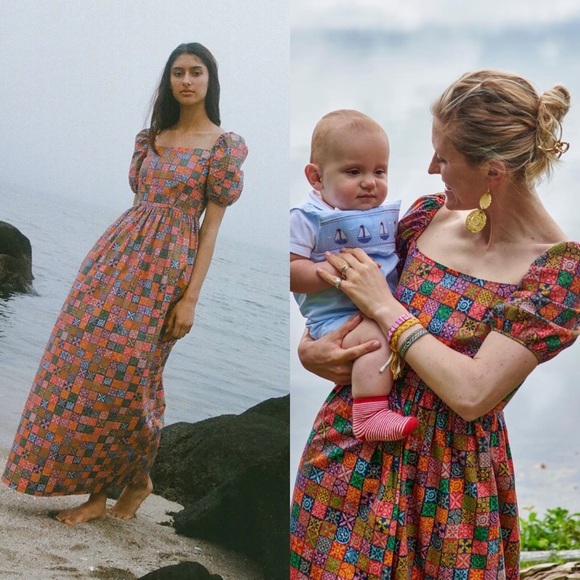 Coco Shop Short Sleeve Maxi Dress in navy checkerboard size XS NEW! With tags!
